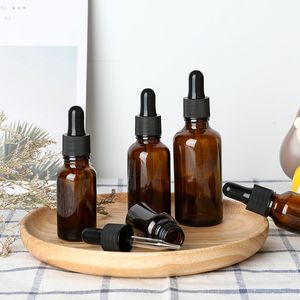 Bouteilles compte-gouttes en verre ambré marron de 5 à 50ml, liquide d'aromathérapie pour huile de massage de base essentielle, Pipette rechargeable