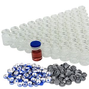 5 ml de flacons en verre transparent-100 flacons d'espace de tête en verre transparent avec capuchons de rabat à aluminium en plastique et bouchons en caoutchouc, (clair)