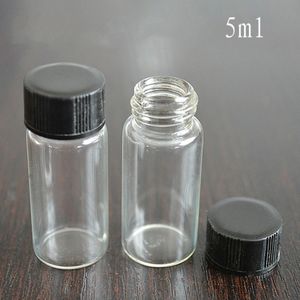 Flacons en verre vides de 5ml, avec couvercle à vis noir ou blanc, tube en verre tubulaire transparent pour liquides, bouteilles de réactif