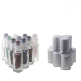 5 ml Etherische olielolflessen glazen rol op parfumflessen met gebroken natuurlijke kristallen kwarts steen kristal roller bal zilveren kap