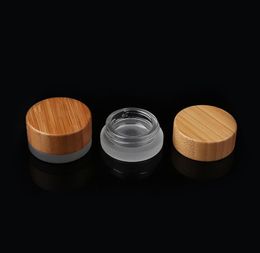 Frasco de vidrio esmerilado de 5 ml con tapa de bambú, contenedor de crema cosmética de cera, contenedores de almacenamiento de 5 g SN918