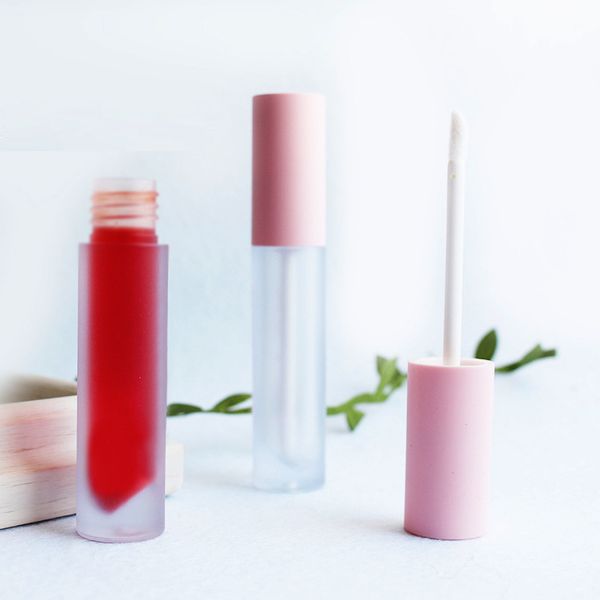 5ML Frosted Pink Round Lip Gloss Tint Tubos de plástico DIY Vacío Maquillaje Bálsamo labial Tubo líquido Pintalabios Mini muestra
