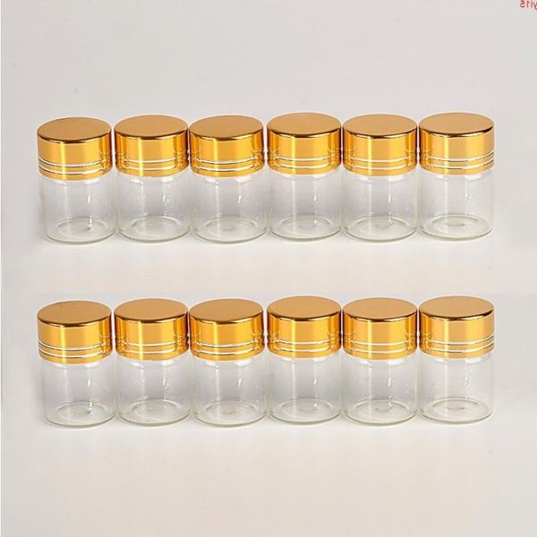 Botellas de vidrio de 5 ml Tapa de aluminio Tapa dorada Vacío Transparente Líquido transparente Contenedor de regalo Deseando frascos 50 piezas Buena cantidad Ecuwp