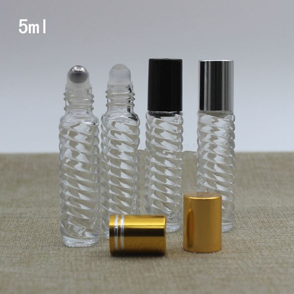 Rollo de vidrio de 5 ml en botella de perfume con rodillo de acero inoxidable Botellas de muestra pequeñas de aceite esencial con rodillo F2010