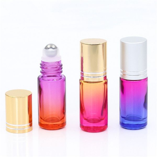 5 ml dégradé de couleur rouleau sur bouteilles vides rechargeables parfum huile essentielle verre rouleau bouteille pots emballage cosmétique pour usage de voyage à domicile