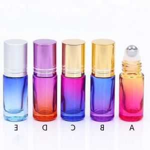 Rollo de vidrio grueso de color degradado de 5 ml en aceite esencial Botella de perfume vacía Bola de rodillo Durable para viajes F689 Xxshx