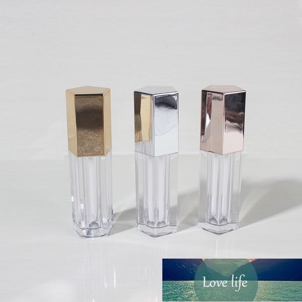 Bouteilles d'emballage 5ml Lip Gloss Conteneurs Pentagone Or Argent Rose Vide Lipgloss Emballage Cosmétique Tubes avec Baguette 10pcs