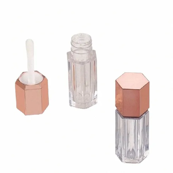 5 ml Tubos de brillo de labios Ctainers de plástico Forma hexagonal Tapa de oro rosa alto Maquillaje Colorete Esmalte de labios Botella vacía al por mayor 93bp #