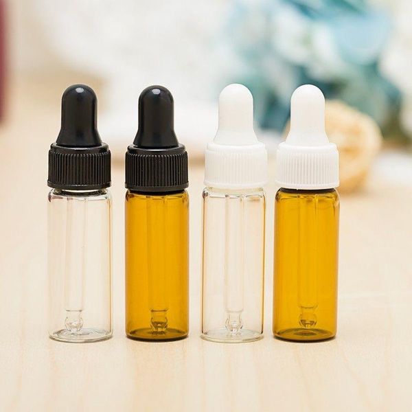 5 ml Mini ámbar Vidrio Aceite esencial Botellas cuentagotas Recargable Vacío Gotero Perfume Cosmético Líquido Loción Muestra Contenedor de almacenamiento Pejw