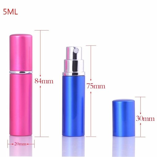 Mini botella de Perfume de 5ml, pulverizador vacío recargable para viaje, contenedor de cosméticos, atomizador, botellas de aluminio, envío 200