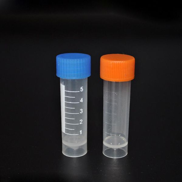 Flacons de Tubes à essai congelés en plastique de 5ml, conteneur d'échantillon, bouteilles artisanales à bouchon à vis pour fournitures de chimie LX1237