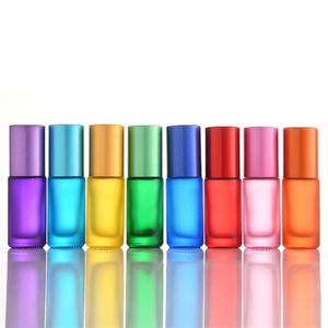 5 ml Draagbare Frosted Kleurrijke Essentiële Olie Parfum Dik Glas Roller Flessen Reizen Hervulbare Roller Fles voor Vrouwen JL1792