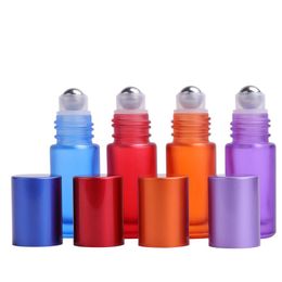 5 ml draagbare matte verpakkingsflessen kleurrijke etherische olie parfum dik glazen roller reisbevestiging voor vrouwen