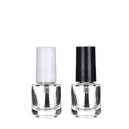 Botella de esmalte de uñas de vidrio transparente vacío recargable de forma redonda de 5ml para arte de uñas con pincel tapa negra Daebs