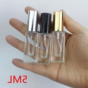 Botella de vidrio cuadrada transparente de 5 ml, botella vacía con pulverizador para cosméticos, botella de embalaje de fragancia recargable F613 Stxcj