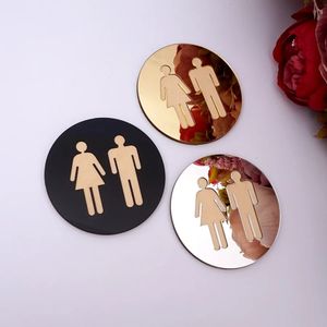 5 mm 3d Acryl Mirror Ronde Toilet Door Teken Men Vrouwen Badkamer WC Zwart Goud Zilver Moderne Hout Basis Wall Sticker Home Decor 240411