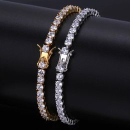 5mm 4mm 3mm Iced Out Diamond Tennis Bracelet Zirconia Triple Lock Hiphop Jewelry 1 Row Cubic Mens Bracelets227s
