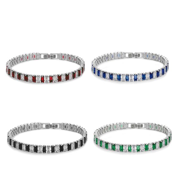 5 mm Bling Bagutte Prong Crystal Pulsera de tenis para mujer Damas Chapado en oro blanco Rojo Azul Blanco Negro Verde Cubic Zirconia Muñeca Joyas Regalos Bijoux al por mayor