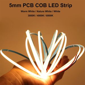 Tira de luces LED COB de 5 mm 384LEDs/m Barra FOB flexible de alta densidad 3000K/4000K/6000K DC12V