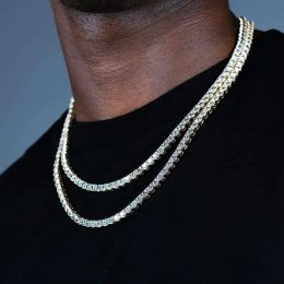 Chaîne de Tennis ronde Ice Out de 5mm, collier en or 14 carats pour hommes, bijoux Hip Hop avec boîte