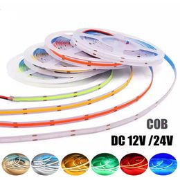 5 mm PCB COB LED Strip Dun 12V 24V 8 mm tape Licht met DC -plug/ 2 -pins draad Dimmable Lineaire verlichting Hoge dichtheid Lamp