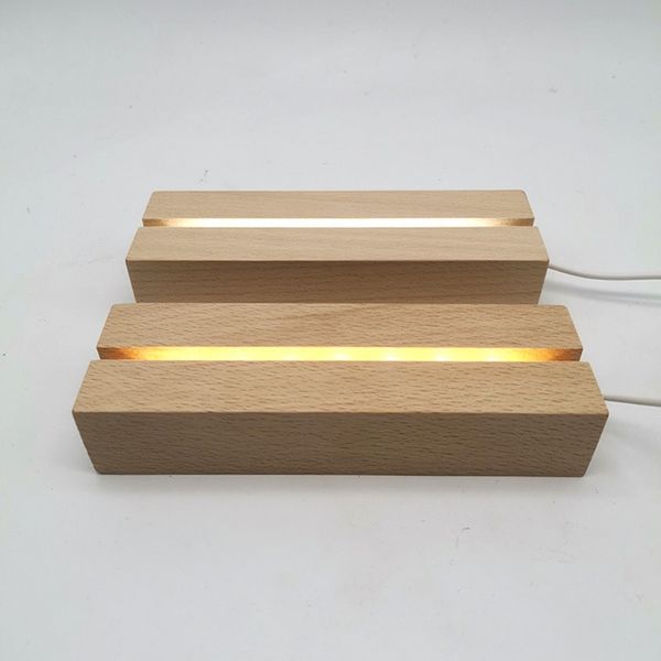 5mm Rectangle LED Lumières Base D'affichage Bases De Lumière En Bois Stand Lasers Cristal Verre Nuit Éclairage titulaire Résine Art Ornement