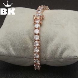 5mm Rose Or Couleur CZ Tennis Bracelet Hip Hop Cuivre Glacé Zircone Cubique Bijoux Pour Hommes Femmes 211124