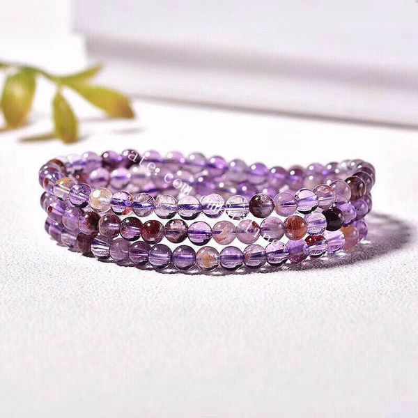 5 mm Super siete inclusiones Cuarzo Cristal Strands Pulsera Natural Amatista Lepidócrocito Goettita Cacoxenita Curación de Rutile 7 Melody Stone Pulseras con cuentas