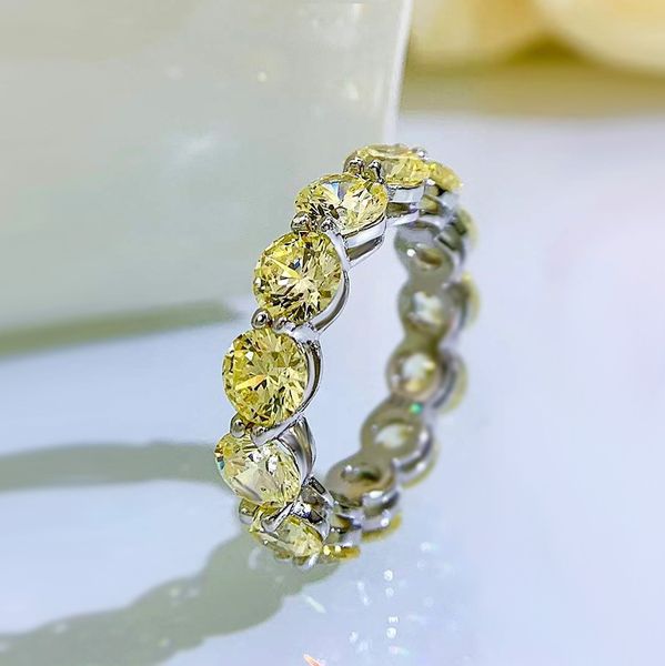 Bague en diamant topaze de 5mm, en argent sterling 100% véritable 925, bague de mariage pour femmes, bijoux de fiançailles, Tennis, cadeau