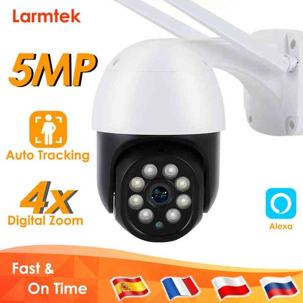 Cámara IP HD de 5MP Mini cámaras de videovigilancia WiFi PTZ inalámbrico CCTV Cámara de seguridad para el hogar Seguimiento automático al aire libre 4X Zoom Alexa AA220315