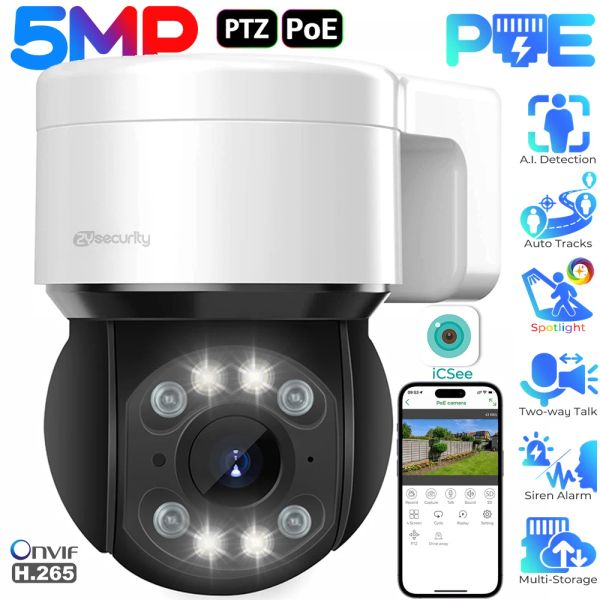 5MP POE PTZ Cámara IP IP Outdoor Humanoide Cámaras de vigilancia Talk Talk Color Night View Speed Dome CCTV Security Camera
