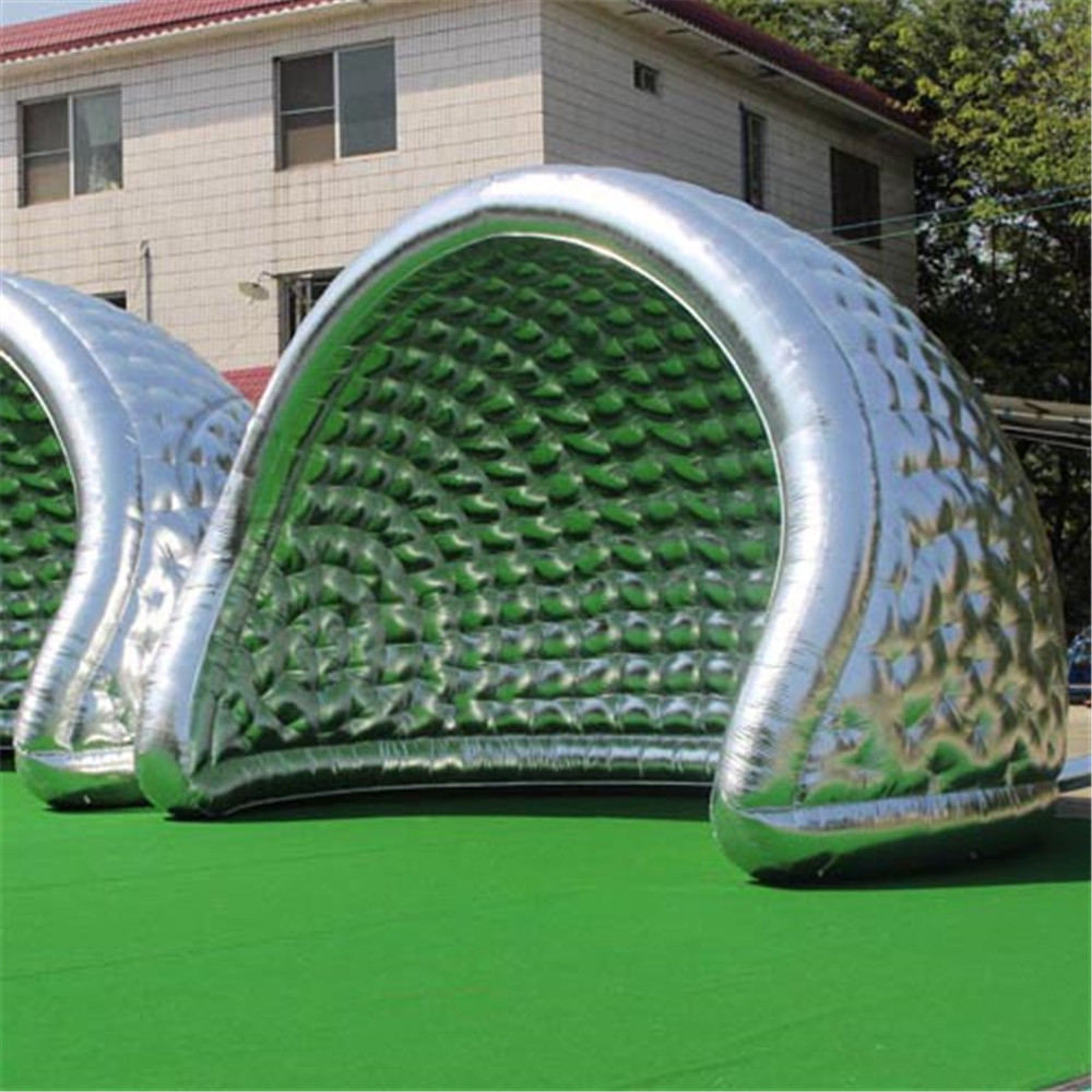 Tienda de campaña inflable plateada de 5mW (16,4 pies), iglú de aire, marquesina para acampada, telón de fondo con soplador para fiesta y evento