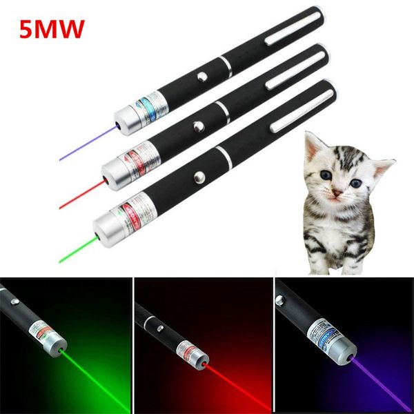 5MW Laser Pointer Pen Favores de fiesta Rojo Azul Púrpura Verde Alta potencia Al aire libre Camping Enseñanza Suministros para conferencias Divertido gato Juguete Regalo creativo