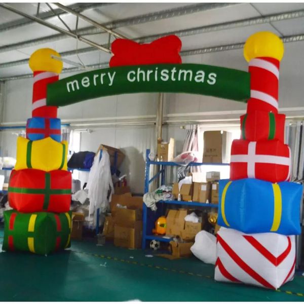 Arco de Navidad inflable al por mayor de 5 mW x 4 mH 16,4x13 pies con caja de regalo soplador de aire de arco para decoración de centro comercial de patio