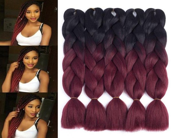 5Packs24quot 2 tons Jumbo tresse Ombre tressage cheveux Xpression Extensions de cheveux Afro boîte tresses Crochet cheveux fibre synthétique 109929676