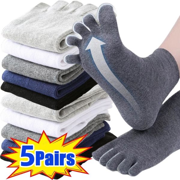 5Pairs Men Sport Sport Fivetoe Calcetines transpirables cómodos para el color sólido de color sólido
