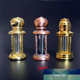 5PC 3ML metalen glas parfumfles arabische stijl legering etherische oliën flesjes met glazen druppelaar monster test fles goud brons