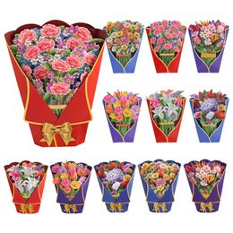 Cartes de vœux 3D, 5 pièces, Bouquet de fleurs pop-up, lys, tulipe, tournesol, Rose, cadeau pour la fête des mères, Y2303