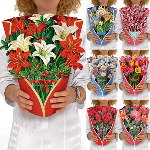 5pc wenskaarten 3D pop -up moeders dag pop -up bloemboeket papier met noot en envelop voor mom 2023 Mother's Gifts Y2303