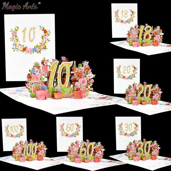 5PC Tarjetas de felicitación Pop Up Tarjeta de aniversario 1st 10 28 21 30 Número Figura 3D para cumpleaños Boda Y2303