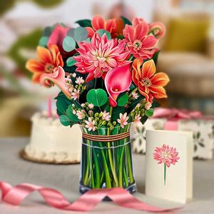 Cartes de vœux Pop-Up, Bouquet de fleurs, Excellent papier, lys 3D, cadeaux pour la fête des mères, 5 pièces, Y2303