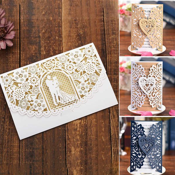 5PC cartes de voeux Invitation de mariage découpé au Laser saint valentin vacances décoration fête fournitures Y2303