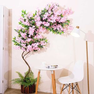 5 stk / partij kersenbloesems boom kunstbloemen 3 vork sakura bloemen tak zijde DIY thuis bruiloft achtergrond wanddecoratie 210624