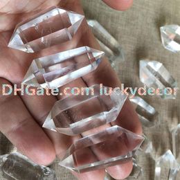 Varinha de prisma de ponto de cristal de quartzo transparente polido, 5 peças, terminação dupla, cristal de rocha branco natural, quartzo mineral, meditação de cura 2713