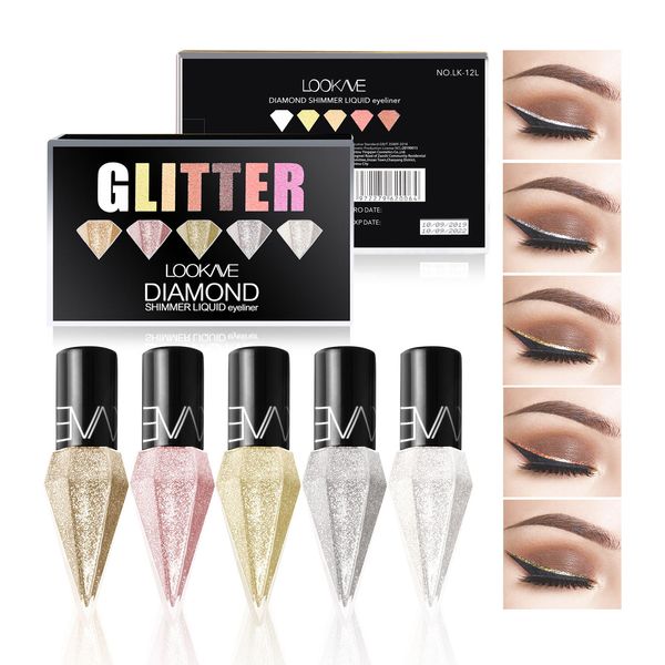 5pc / set LOOKAVE Diamond Glitter Eyeliner Sparkle Eyeshadow Pen Pigment Silver Gold Rose Liquid Pen de DHL