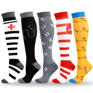 5PC Chaussettes Bonneterie HYSAIXIA Compression Chaussettes Multicolore ECG Pression Hommes Femmes Diabète Varices Marathon Bas Randonnée Infirmière Course Z0221