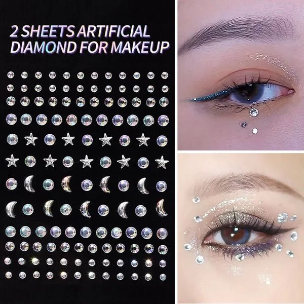 5PC tatouages temporaires 2 feuilles diamant artificiel paillettes Tatoo autocollant pour maquillage femmes fard à paupières visage strass bijoux yeux cristal 231018