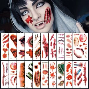 5PC tatouages temporaires Halloween autocollants de tatouage imperméables sexy maquillage sanglant Zombie cicatrice décoration plaie horreur sang autocollant 231018