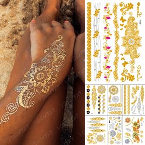 5 PC Tatouages temporaires Autocollant de tatouage imperméable Fleurs Mandala Henné Or Argent Métallique Flash Tatoo Boho Lotus Bijoux Glitter Body Art 231018