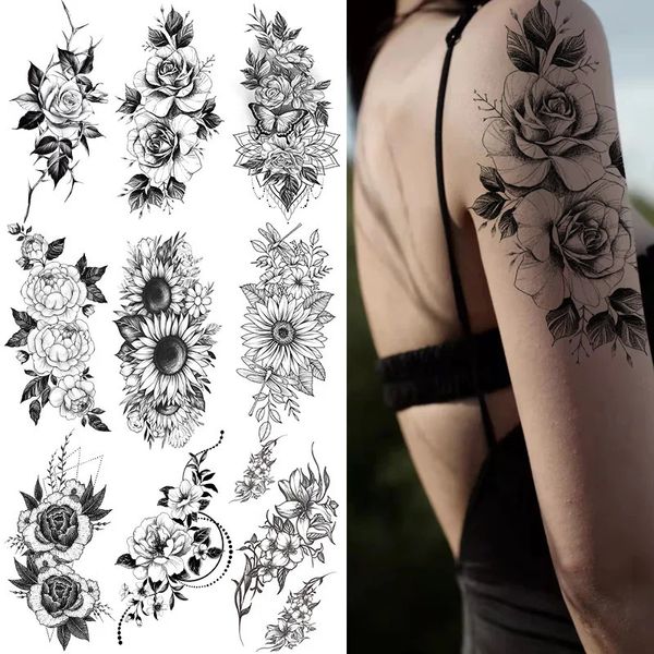 5PC tatouages temporaires femmes Sexy tatouage autocollant fleur Tatoo poitrine bras jambe taille faux 231018